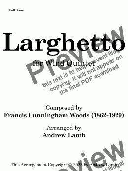 page one of Larghetto (by Francis Cunningham Woods, arr. for Wind Quintet)