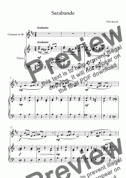 page one of Sarabande - Clarinet Solo