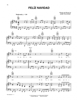 page one of Feliz Navidad (Piano, Vocal & Guitar Chords (Right-Hand Melody))