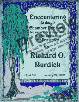 page one of Encountering (decet) Chamber Concerto for violin with wind quintet, trumpet double bass and 2 percussions, Op. 316