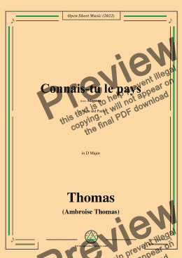 page one of A. Thomas-Connais-tu le pays,from Mignon,in D Major,for Voice and Piano