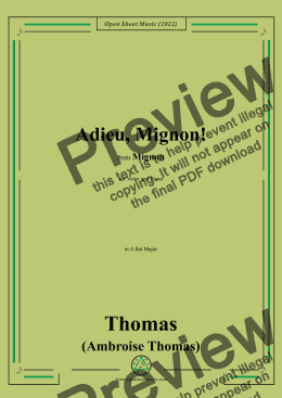 page one of A. Thomas-Adieu,Mignon!,in A flat Major,from Mignon,for Voice and Piano