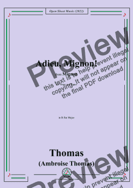 page one of A. Thomas-Adieu,Mignon!,in B flat Major,from Mignon,for Voice and Piano