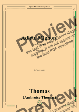 page one of A. Thomas-Adieu,Mignon!,in F sharp Major,from Mignon,for Voice and Piano