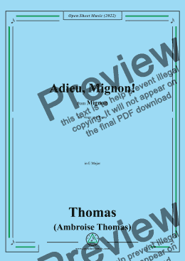 page one of A. Thomas-Adieu,Mignon!,in E Major,from Mignon,for Voice and Piano