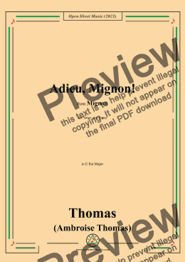 page one of A. Thomas-Adieu,Mignon!,in E flat Major,from Mignon,for Voice and Piano