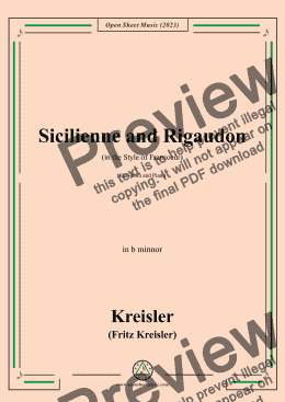 page one of Kreisler-Sicilienne and Rigaudon in the Style of Francoeur,for Violin and Piano