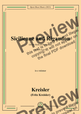 page one of Kreisler-Sicilienne and Rigaudon in the Style of Francoeur,for Viola and Piano