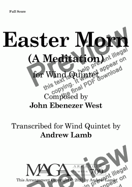 page one of John Ebenezer West | Easter Morn (A Meditation) | for Wind Quintet