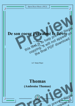 page one of A. Thomas-De son coeur j'ai calmé la fièvre,in F sharp Major,from Mignon,for Voice and Piano