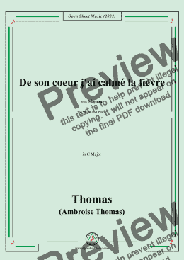 page one of A. Thomas-De son coeur j'ai calmé la fièvre,in C Major,from Mignon,for Voice and Piano