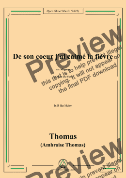 page one of A. Thomas-De son coeur j'ai calmé la fièvre,in B flat Major,from Mignon,for Voice and Piano