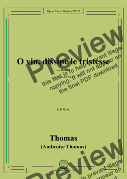 page one of A. Thomas-O vin,dissipe le tristesse,in B Major,from Hamlet,for Voice and Piano