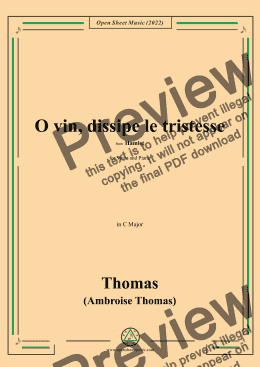 page one of A. Thomas-O vin,dissipe le tristesse,in C Major,from Hamlet,for Voice and Piano