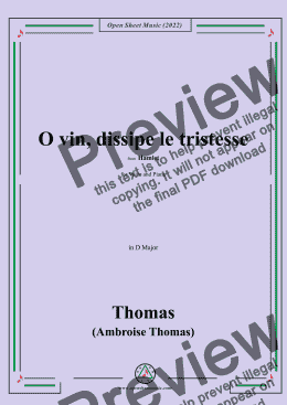 page one of A. Thomas-O vin,dissipe le tristesse,in D Major,from Hamlet,for Voice and Piano