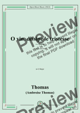 page one of A. Thomas-O vin,dissipe le tristesse,in G Major,from Hamlet,for Voice and Piano