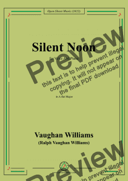 page one of Vaughan Williams-Silent Noon,in A flat Major,for Voice and Piano