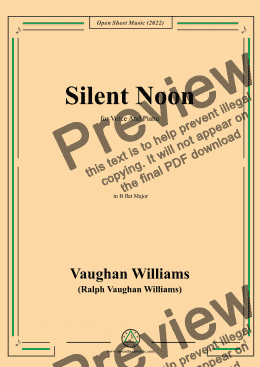 page one of Vaughan Williams-Silent Noon,in B flat Major,for Voice and Piano