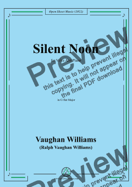 page one of Vaughan Williams-Silent Noon,in G flat Major,for Voice and Piano