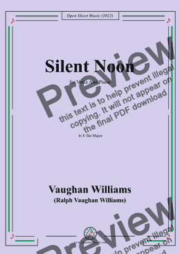 page one of Vaughan Williams-Silent Noon,in E flat Major,for Voice and Piano