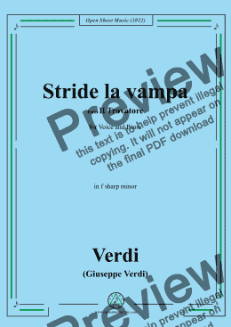 page one of Verdi-Stride la vampa,from 'Il Trovatore',in f sharp minor, for Voice and Piano