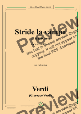 page one of Verdi-Stride la vampa,from 'Il Trovatore',in a flat minor,for Voice and Piano