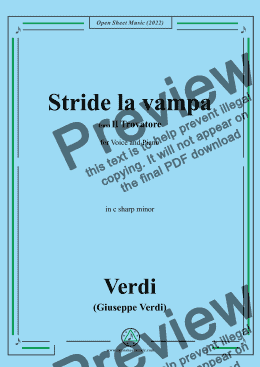 page one of Verdi-Stride la vampa,from 'Il Trovatore',in c sharp minor,for Voice and Piano