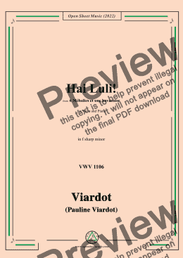 page one of Pauline Viardot-Hai Luli!,VWV 1106,in f sharp minor,from '6 Mélodies et une havanaise'