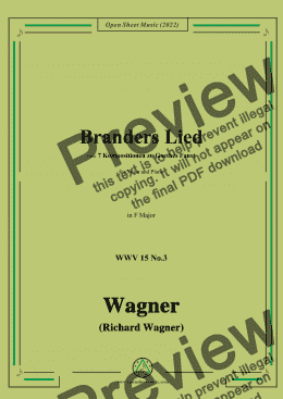 page one of R. Wagner-Branders Lied,WWV 15 No.3,in F Major,for Voice and Piano