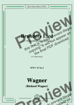 page one of R. Wagner-Branders Lied,WWV 15 No.3,in F sharp Major,for Voice and Piano