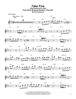 page one of Take Five (Alto Sax Transcription)