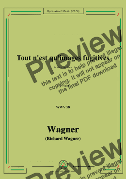 page one of R. Wagner-Tout n'est qu'images fugitives,WWV 58,in D Major,for Voice and Piano