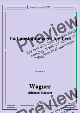 page one of R. Wagner-Tout n'est qu'images fugitives,WWV 58,in A flat Major,for Voice and Piano