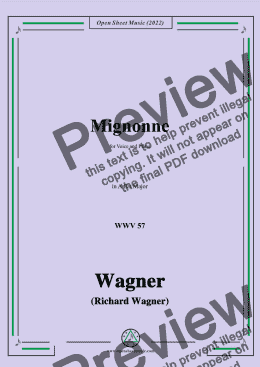 page one of R. Wagner-Mignonne(Liebchen) ,WWV 57,in A flat Major,for Voice and Piano