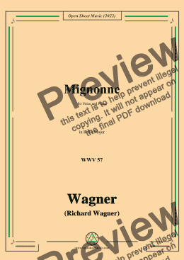 page one of R. Wagner-Mignonne(Liebchen) ,WWV 57,in B flat Major,for Voice and Piano