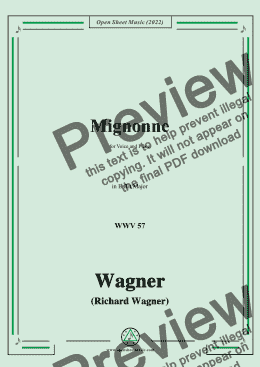 page one of R. Wagner-Mignonne(Liebchen) ,WWV 57,in E flat Major,for Voice and Piano