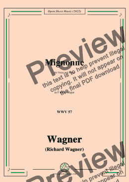 page one of R. Wagner-Mignonne(Liebchen) ,WWV 57,in F sharp Major,for Voice and Piano