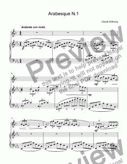 page one of Debussy - Arabesque N.1 for trumpet Bb & piano