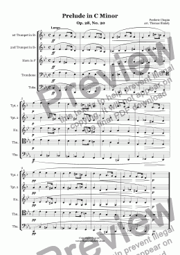 page one of Prelude in C Minor Op. 28, No. 20 for Brass Quintet