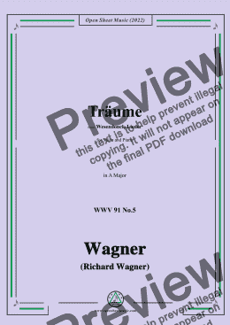 page one of R. Wagner-Träume,in A Major,WWV 91 No.5,from Wesendonck-Lieder