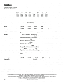 page one of Fearless (Guitar Chords/Lyrics)