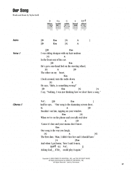 page one of Our Song (Guitar Chords/Lyrics)