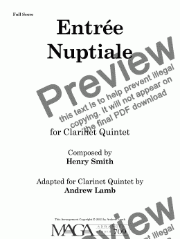 page one of Henry Smith | Entrée Nuptiale | for Clarinet Quintet