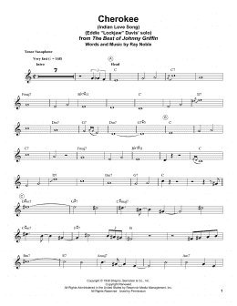 page one of Cherokee (Indian Love Song) (Tenor Sax Transcription)