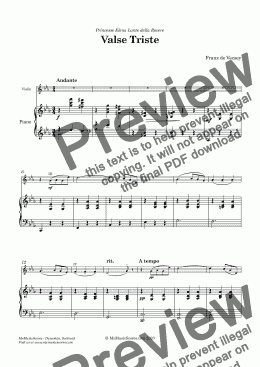 page one of Vecsey Valse Triste for Violin and Piano -