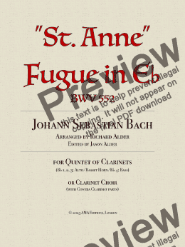 page one of "St Anne" Fugue for Quintet of Clarinets