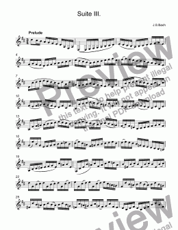 page one of Bach - Prelude from Suite N.3 in C-major, BWV 1009 for 4-valves trumpet Bb