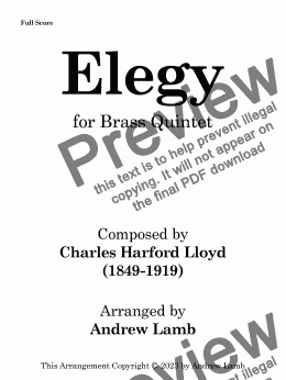 page one of Charles Harford Lloyd | Elegy | for Brass Quintet