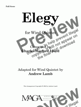 page one of Charles Harford Lloyd | Elegy | for Wind Quintet