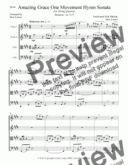 page one of 000 Amazing Grace One Movement Hymn Sonata (StgQrt) - Score